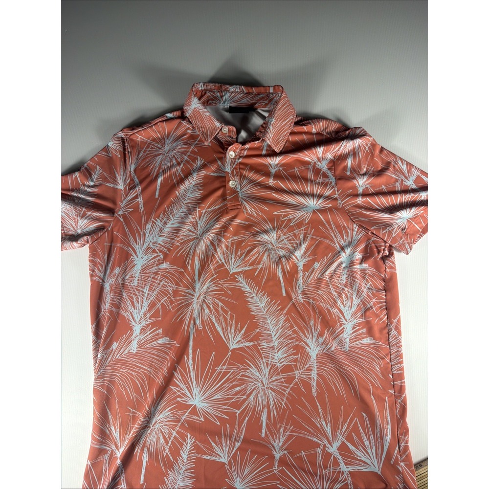Sunday Swagger Polo Mens L Pink Tropical Palm Leaf Esplanade Performance Golf